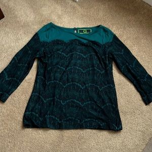 C. Wonder Classic green & black lace blouse with sipper closure Size small